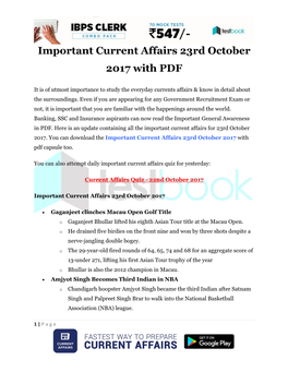 Important Current Affairs 23Rd October 2017 with PDF