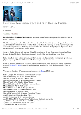Hawksley Workman, Dave Bidini in Hockey Musical | Chartattack 28/01/10 9:13 PM