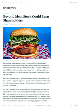 Beyond Meat Stock Looks Overvalued - Barron's 03.06.19, 14�22