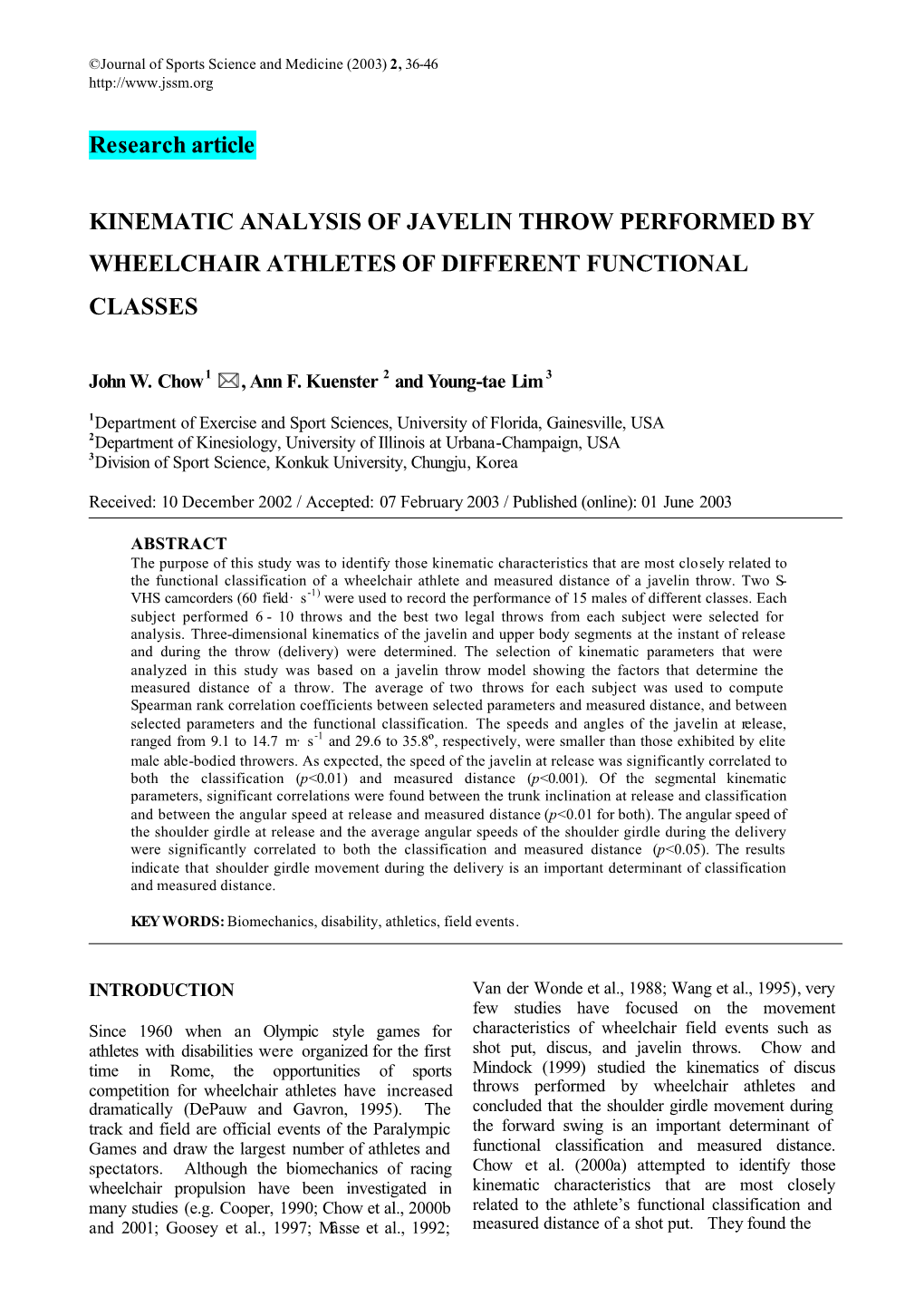 Research Article KINEMATIC ANALYSIS of JAVELIN THROW