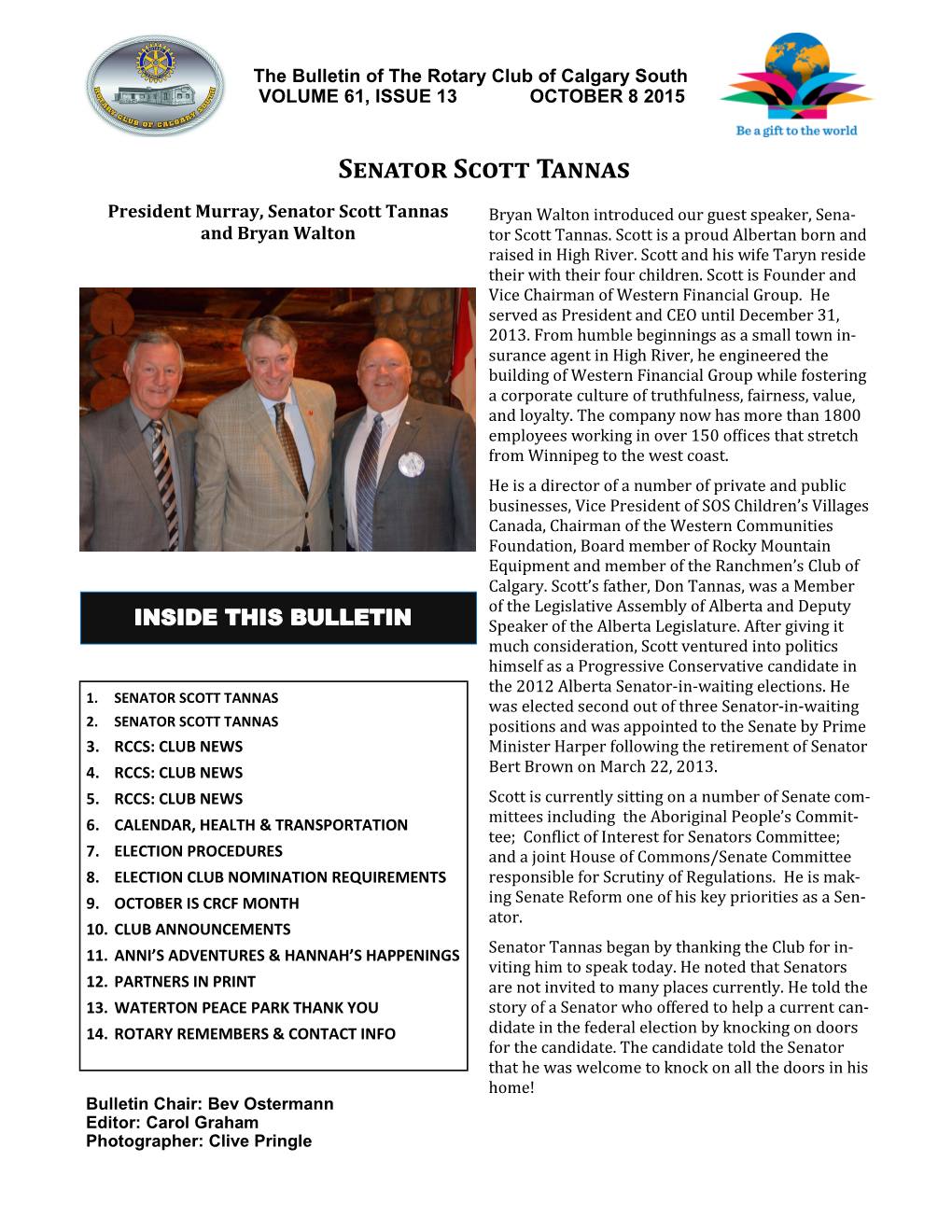 October 8 2015 Bulletin