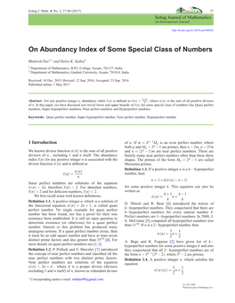 On Abundancy Index of Some Special Class of Numbers