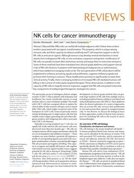 NK Cells for Cancer Immunotherapy