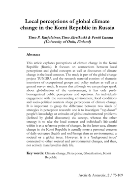 Local Perceptions of Global Climate Change in the Komi Republic in Russia