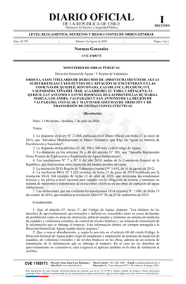 Publicación Diario Oficial Resolución D.G.A. Región De Valparaíso