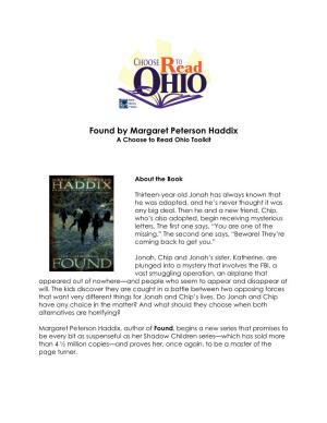 Found by Margaret Peterson Haddix a Choose to Read Ohio Toolkit