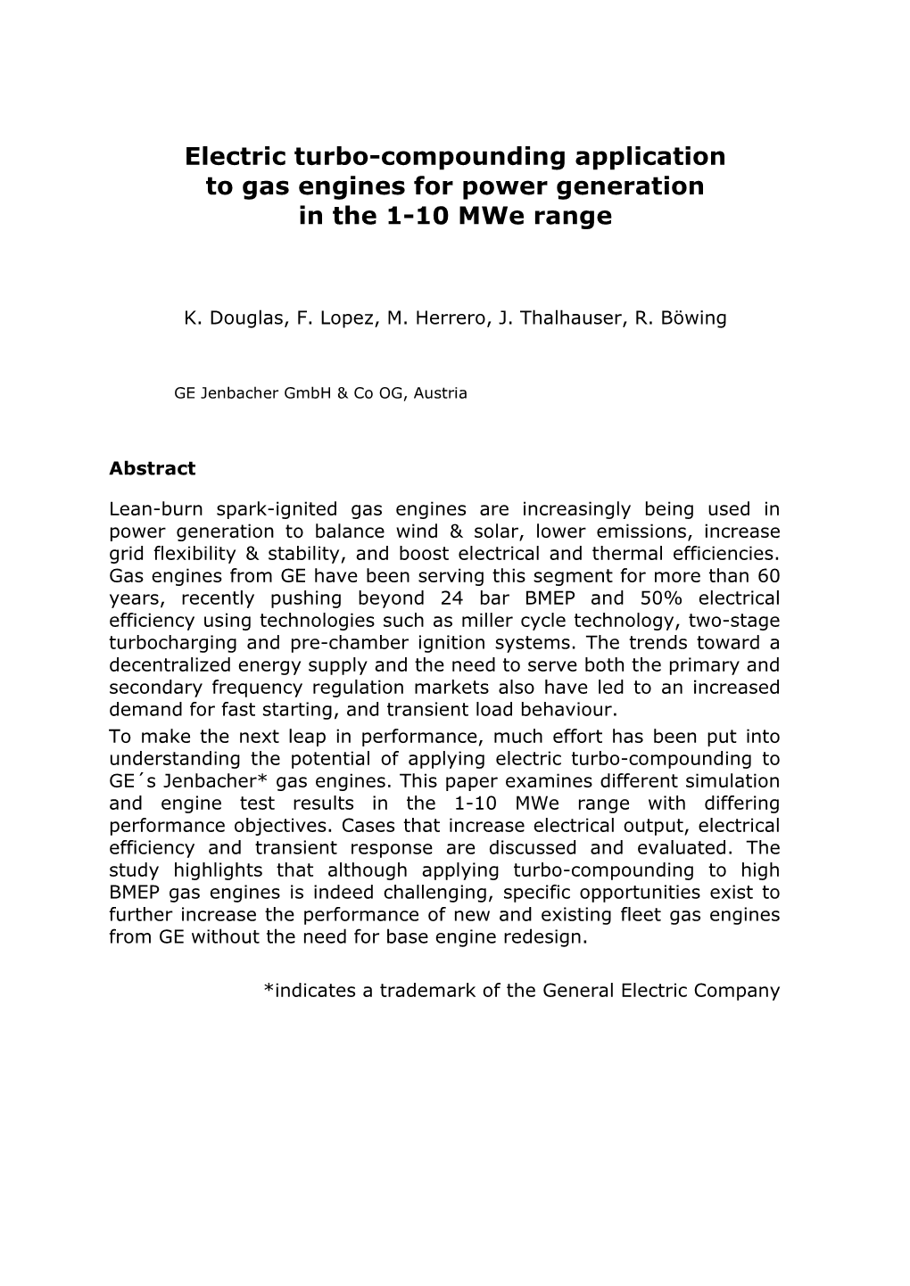 Electric Turbo-Compounding Application to Gas Engines for Power Generation in the 1-10 Mwe Range