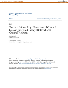 Toward a Criminology of International Criminal Law: an Integrated Theory of International Criminal Violations Dawn L