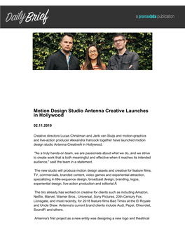 Motion Design Studio Antenna Creative Launches in Hollywood