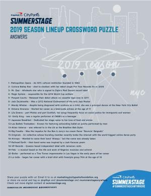 2019 Season Lineup Crossword Puzzle Answers