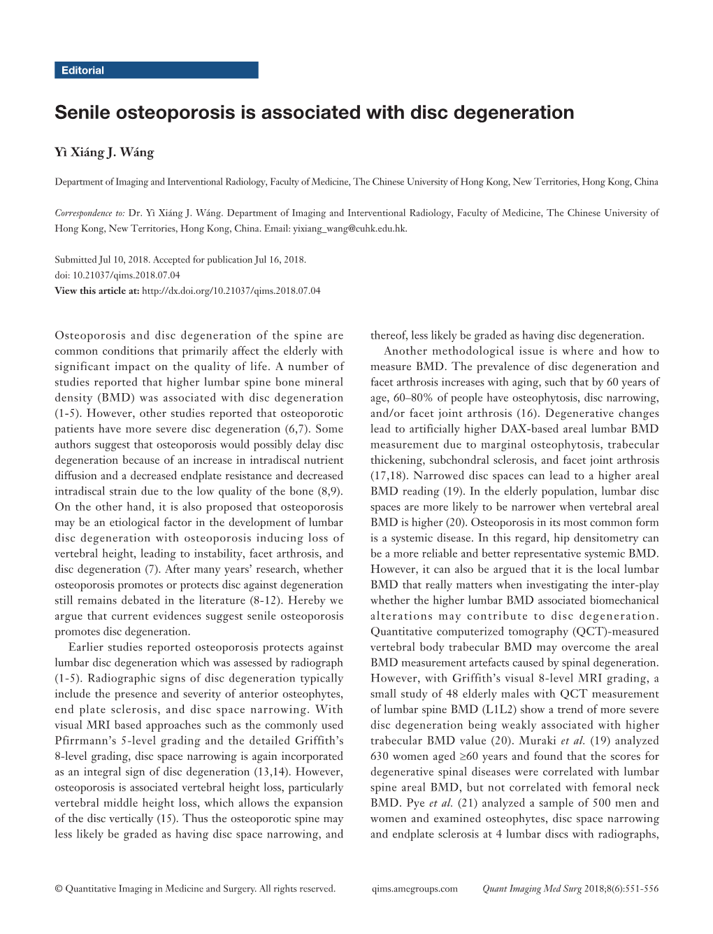 Senile Osteoporosis Is Associated with Disc Degeneration