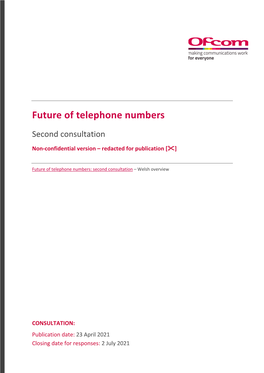 Future of Telephone Numbers: Second Consultation – Welsh Overview