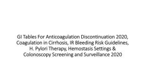 GI Tables for Anticoagulation Discontinuation 2020, Coagulation in Cirrhosis, IR Bleeding Risk Guidelines, H