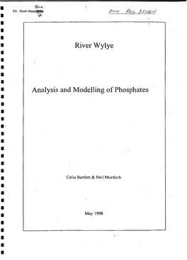 River Wylye Analysis and Modelling of Phosphates