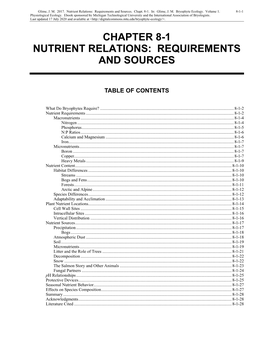 Volume 1, Chapter 8-1: Nutrient Relations: Requirements and Sources