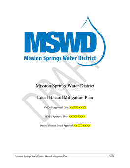 Mission Springs Water District Local Hazard Mitigation Plan