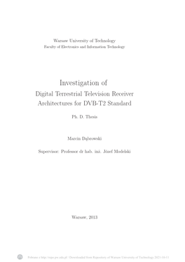 Investigation of Digital Terrestrial Television Receiver Architectures for DVB-T2 Standard