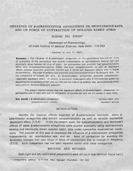 Influence of B-Adrenoceptor Antagonists on Spontaneous Rate