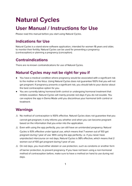 Natural Cycles User Manual / Instructions for Use Please Read This Manual Before You Start Using Natural Cycles