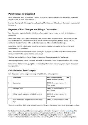Port Charges in Greenland Payment of Port Charges and Filing A