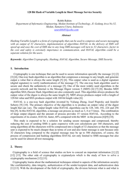 128 Bit Hash of Variable Length in Short Message Service Security
