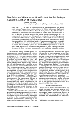 The Failure of Glutamic Acid to Protect the Rat Embryo Against the Action of Trypan Blue ALLAN R