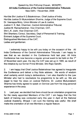 All Lndia Conference of the Central Administrative Tribunals New Delhi, 1 November, 2009