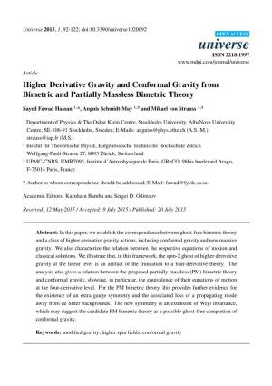 Higher Derivative Gravity and Conformal Gravity from Bimetric and Partially Massless Bimetric Theory