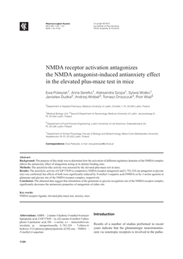 NMDA Receptor Activation Antagonizes the NMDA Antagonist-Induced