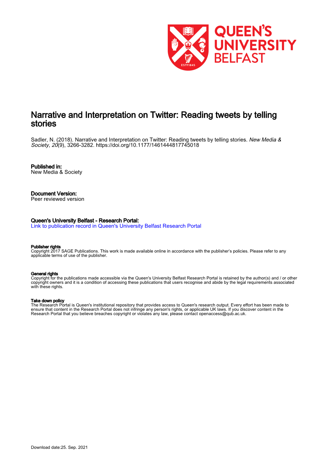 Narrative and Interpretation on Twitter: Reading Tweets by Telling Stories