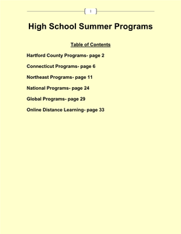 High School Summer Programs