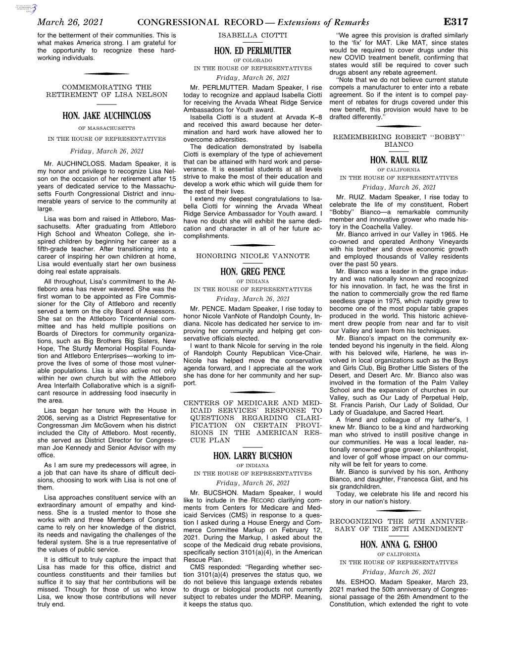 CONGRESSIONAL RECORD— Extensions of Remarks E317 HON