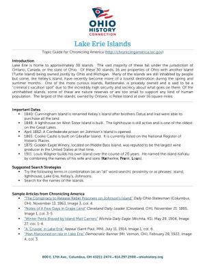 Lake Erie Islands Topic Guide for Chronicling America (