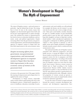 Women's Development in Nepal: the Myth of Empowerment