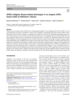 APOE2 Mitigates Disease-Related Phenotypes in an Isogenic Hipsc- Based Model of Alzheimer’S Disease