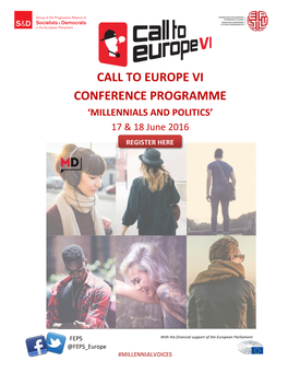 Call to Europe Vi Conference Programme 'Millennials and Politics'