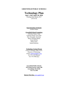 Technology Plan July 1, 2017-June 30, 2020 Working Draft March, 2017 (10/16/18)