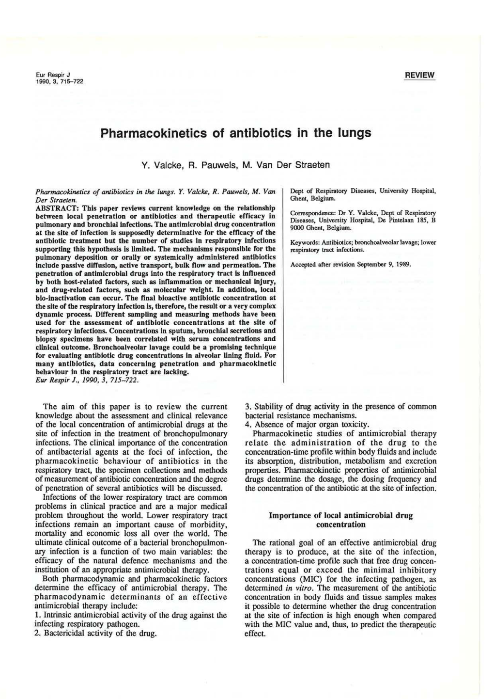 Pharmacokinetics of Antibiotics in the Lungs