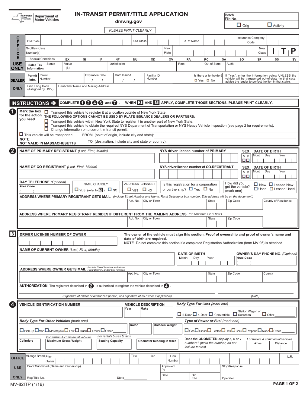 IN-TRANSIT PERMIT/TITLE APPLICATION Batch File No