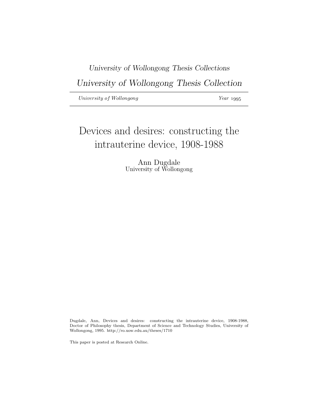 Constructing the Intrauterine Device, 1908-1988