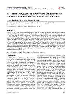Assessment of Gaseous and Particulate Pollutants in the Ambient Air in Al Mirfa City, United Arab Emirates