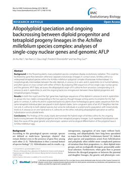 Allopolyploid Speciation and Ongoing Backcrossing Between Diploid Progenitor and Tetraploid Progeny Lineages in the Achillea