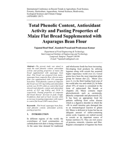 Total Phenolic Content, Antioxidant Activity and Pasting Properties of Maize Flat Bread Supplemented with Asparagus Bean Flour