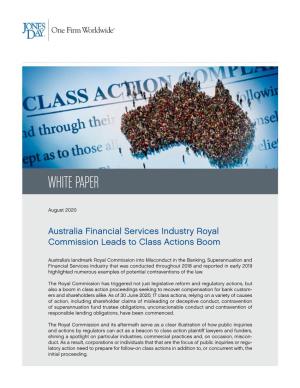 Australia Financial Services Industry Royal Commission Leads to Class Actions Boom