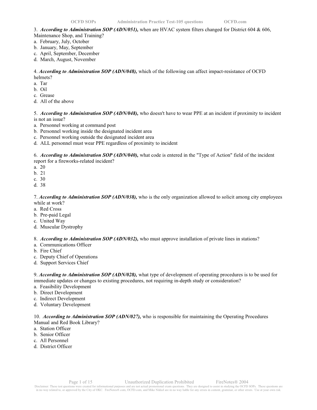 OCFD Sops Administration Practice Test-105 Questions OCFD.Com