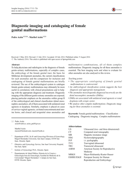 Diagnostic Imaging and Cataloguing of Female Genital Malformations