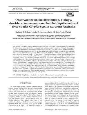 Observations on the Distribution, Biology, Short-Term Movements and Habitat Requirements of River Sharks Glyphis Spp