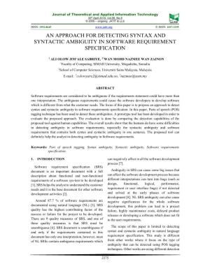 An Approach for Detecting Syntax and Syntactic Ambiguity in Software Requirement Specification