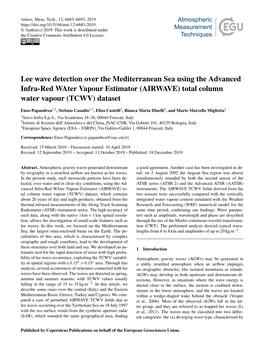 Lee Wave Detection Over the Mediterranean Sea Using the Advanced Infra-Red Water Vapour Estimator (AIRWAVE) Total Column Water Vapour (TCWV) Dataset