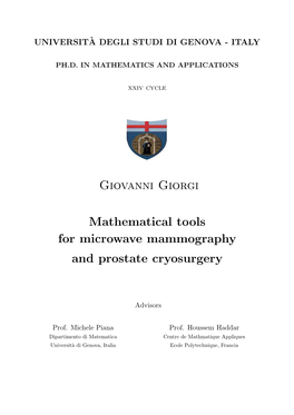 Giovanni Giorgi Mathematical Tools for Microwave Mammography And